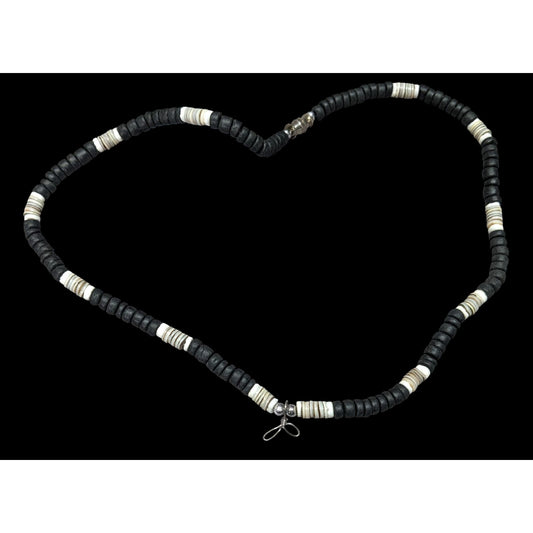 Vintage Beachy Heishi Necklace Black And White With Loops For Charms