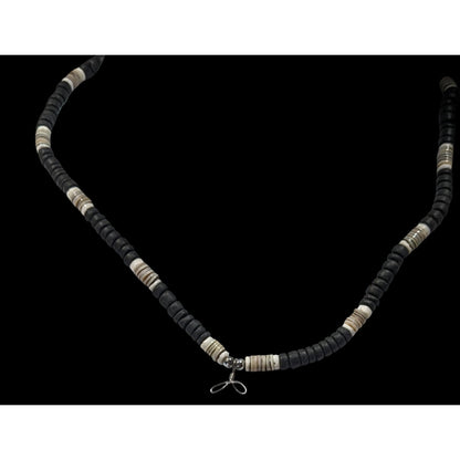 Vintage Beachy Heishi Necklace Black And White With Loops For Charms