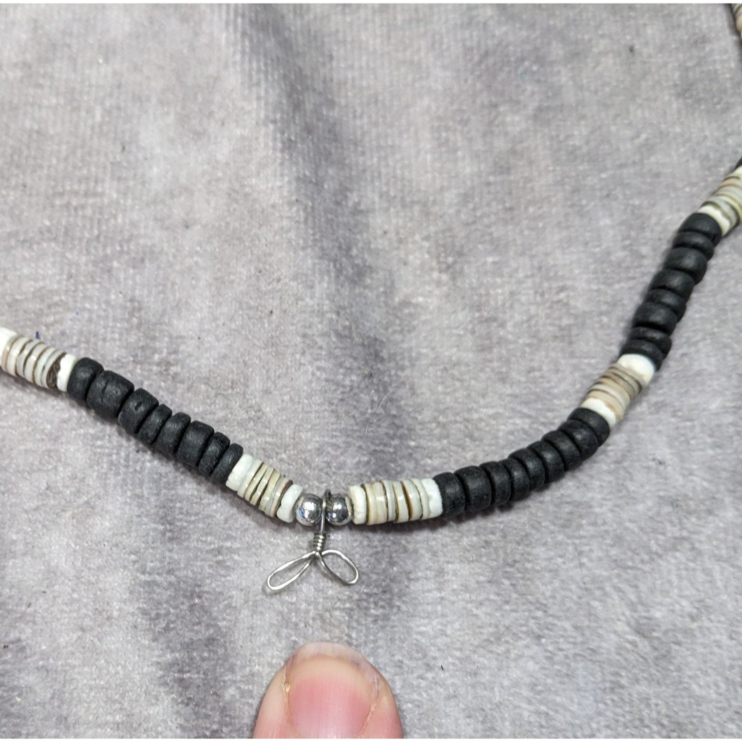 Vintage Beachy Heishi Necklace Black And White With Loops For Charms