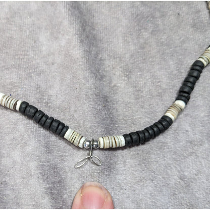 Vintage Beachy Heishi Necklace Black And White With Loops For Charms
