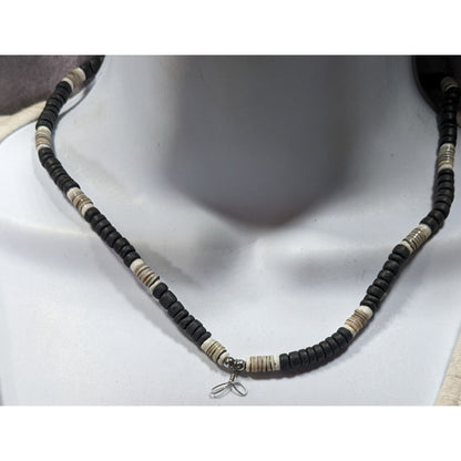 Vintage Beachy Heishi Necklace Black And White With Loops For Charms