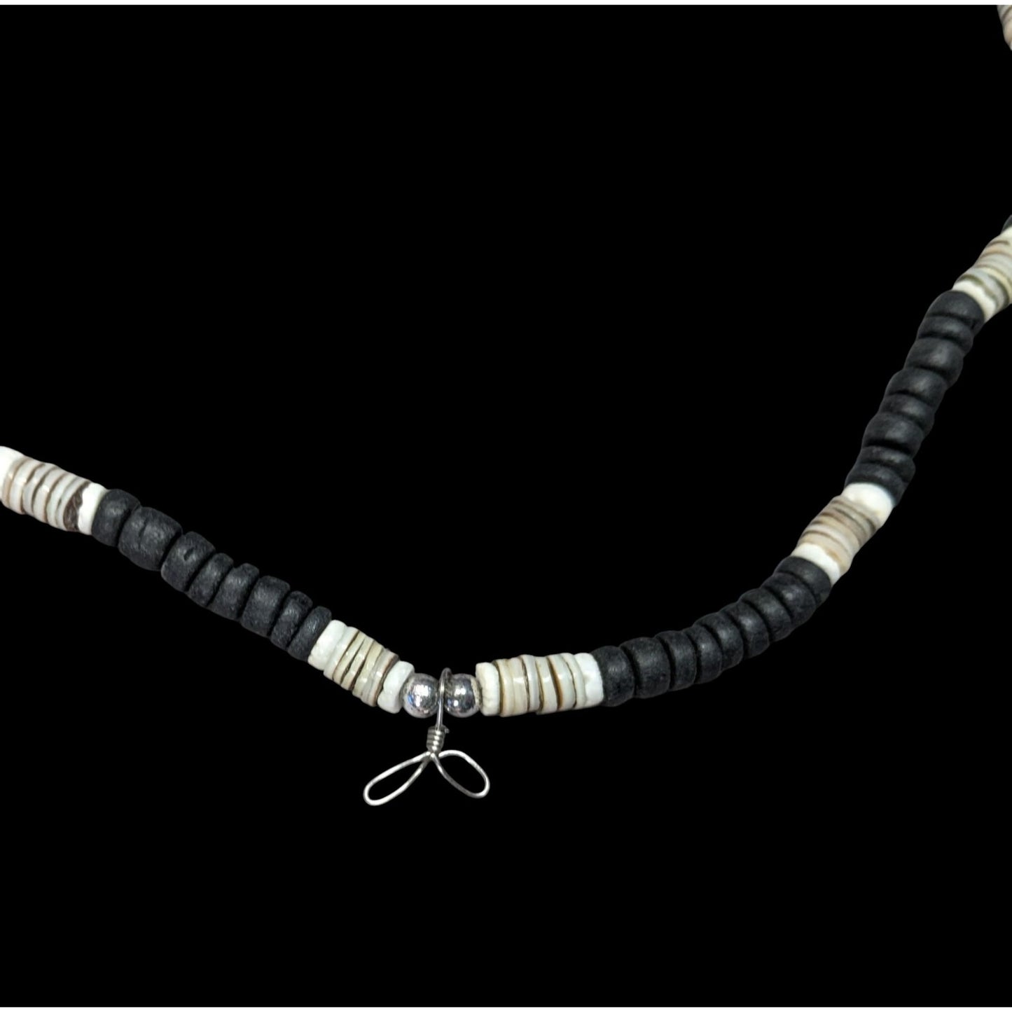 Vintage Beachy Heishi Necklace Black And White With Loops For Charms