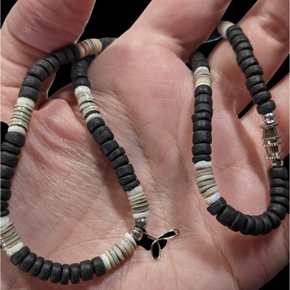 Vintage Beachy Heishi Necklace Black And White With Loops For Charms