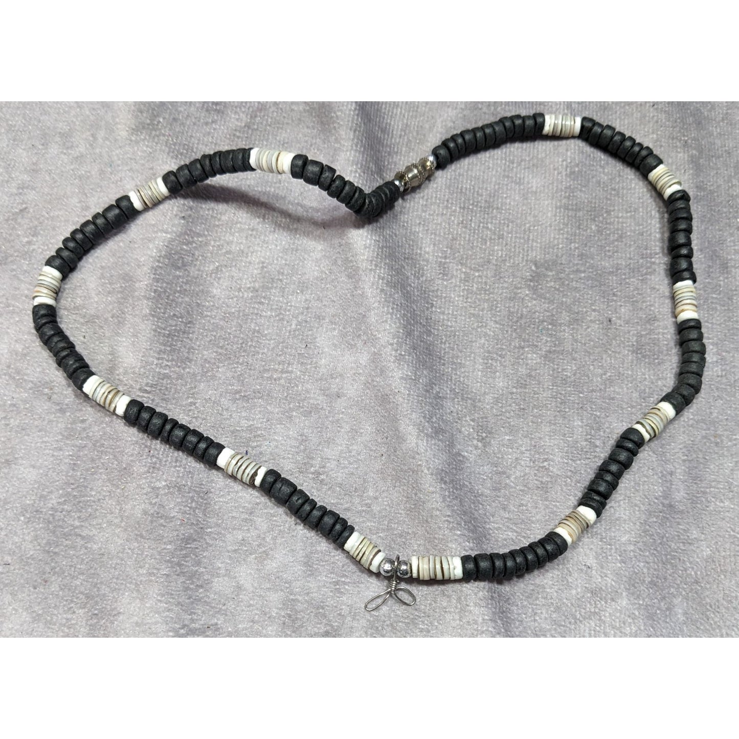 Vintage Beachy Heishi Necklace Black And White With Loops For Charms
