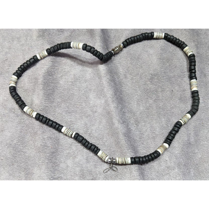 Vintage Beachy Heishi Necklace Black And White With Loops For Charms