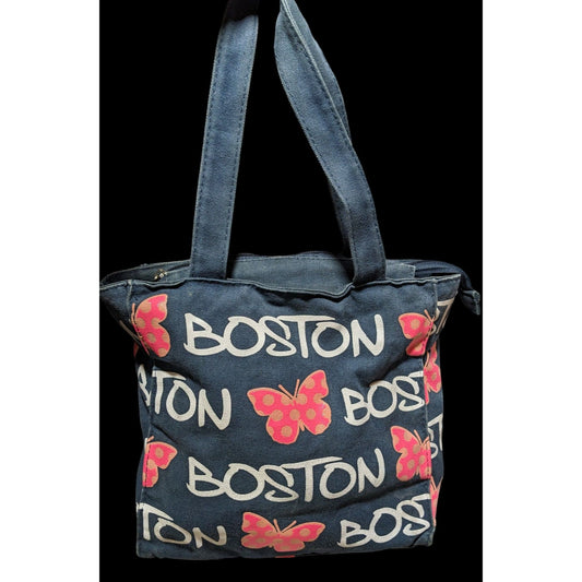 Robin Ruth Blue Butterfly Boston Zipper Tote