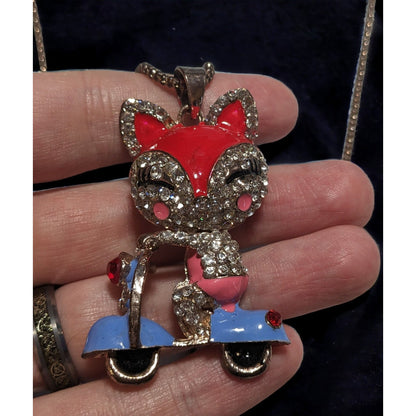 Betsey Johnson Fox Scooter Pendant Necklace