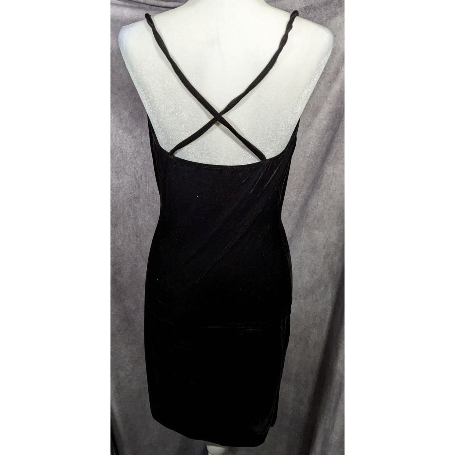 Iris Gothic Black Stretch Velvet Cross Back Mini Dress Size Medium