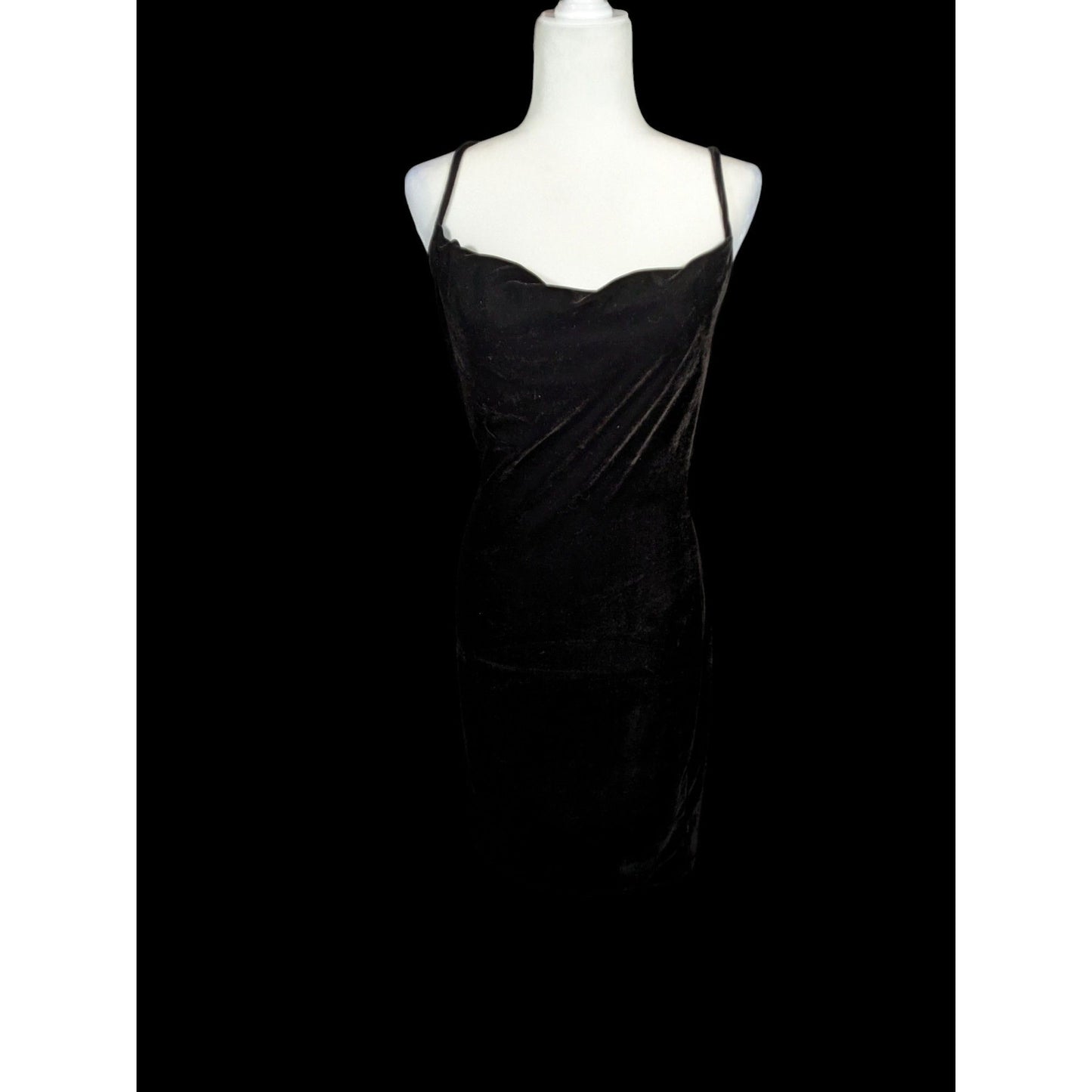 Iris Gothic Black Stretch Velvet Cross Back Mini Dress Size Medium