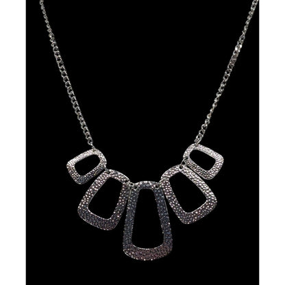Modern Open Graduated Rectangle Silver Tone Hammered Necklace