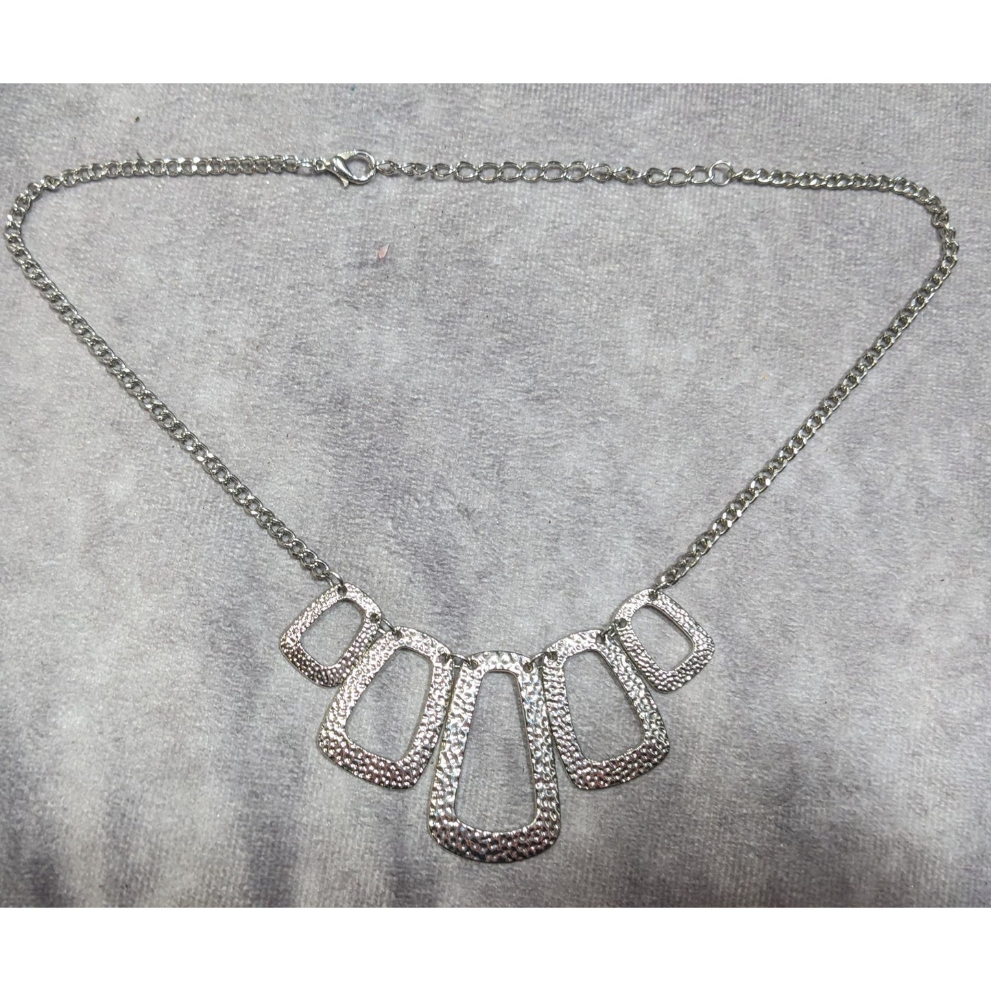 Modern Open Graduated Rectangle Silver Tone Hammered Necklace