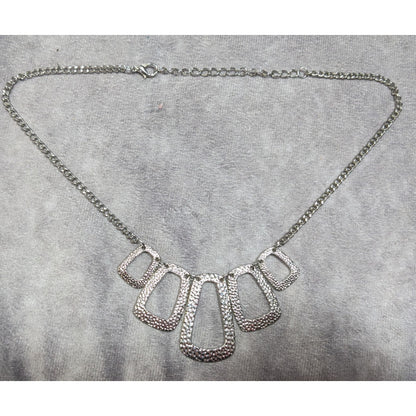 Modern Open Graduated Rectangle Silver Tone Hammered Necklace