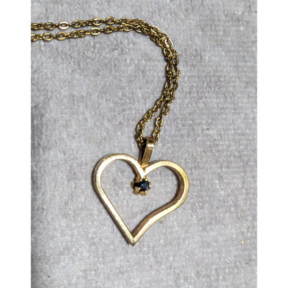 Gold Open Heart Blue Gem Necklace