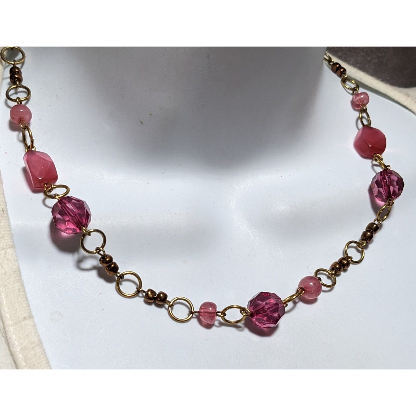 Pink And Gold Abstract Beaded Gem Necklace