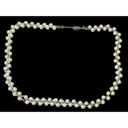 Silver Lattice Faux Pearl Beaded Necklace