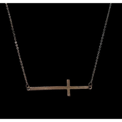 Antiqued Gold Sideways Cross Pendant Necklace