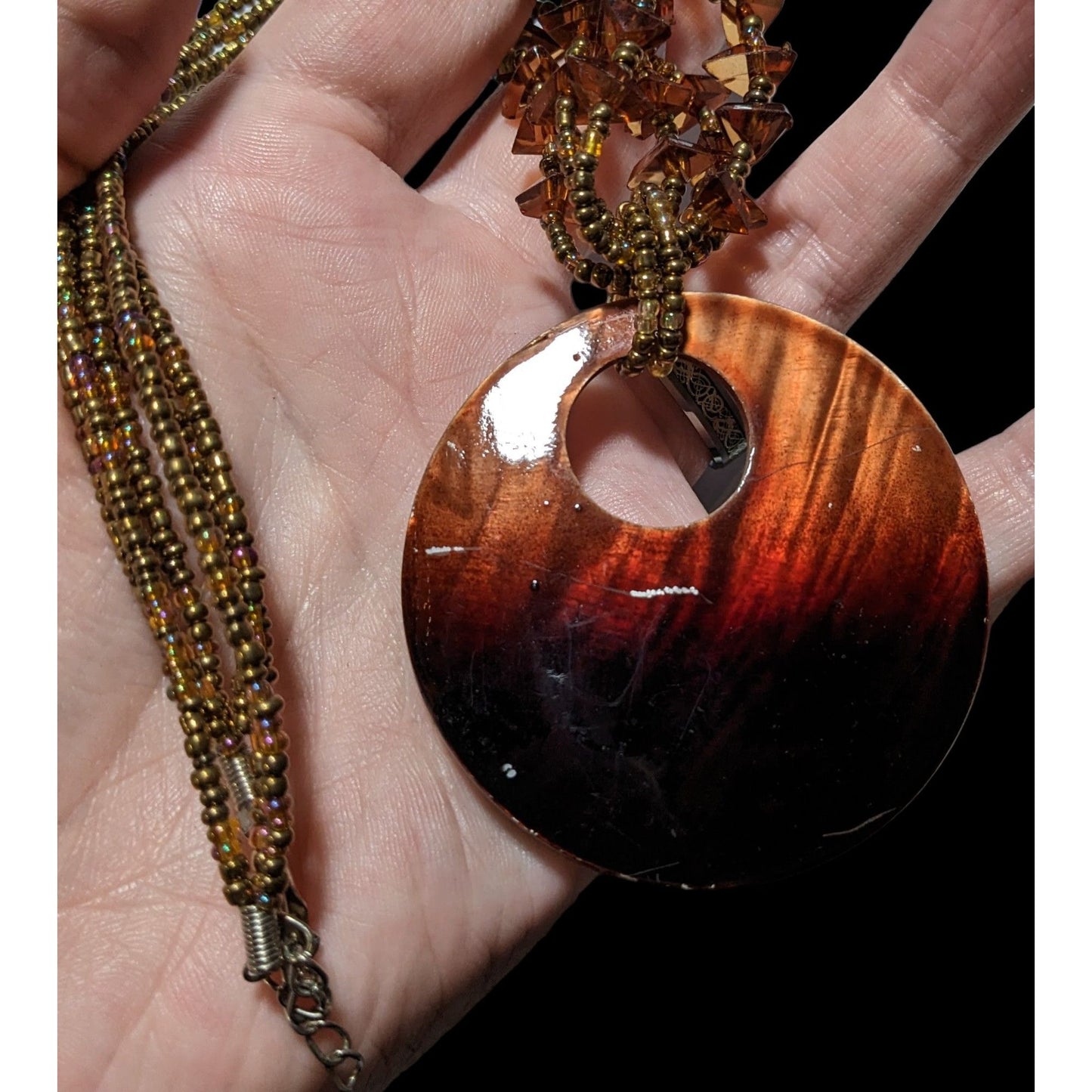 Mermaidcore Brown Beaded Shell Pendant Necklace