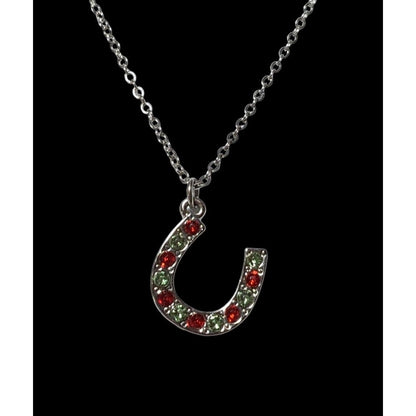 Red And Green Rhinestone Horseshoe Necklace