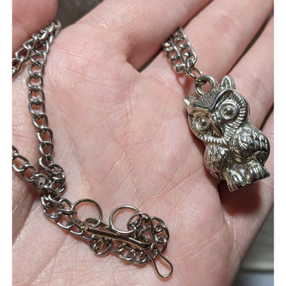 Silver Puffed Owl Necklace