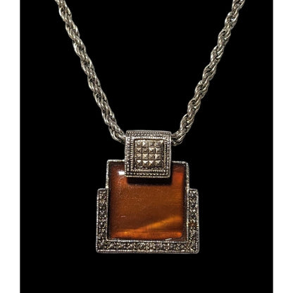 Vintage Honey Glass Geometric Pendant Necklace