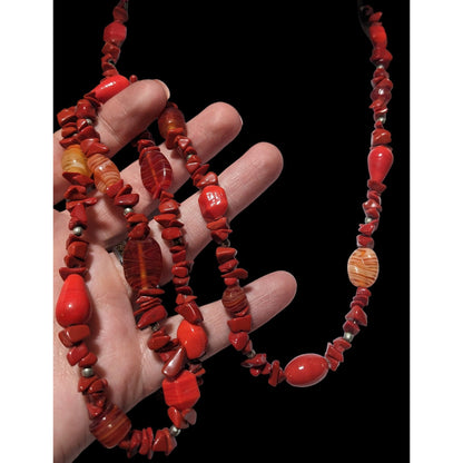 Red Jasper Chip And Glass Beaded Necklace