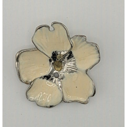 Vintage Floral Brooch Silver Tone With Cream Enamel (Missing Piece)