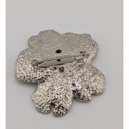 Vintage Floral Brooch Silver Tone With Cream Enamel (Missing Piece)