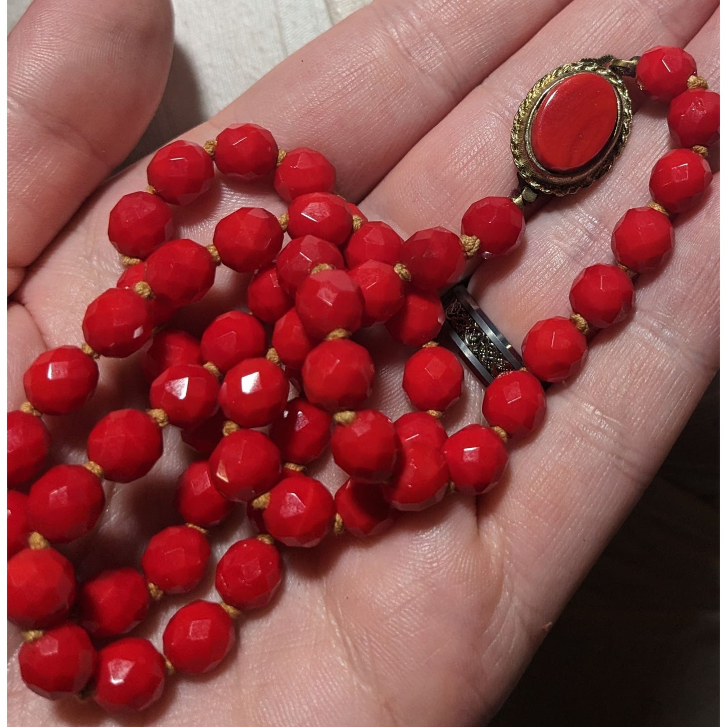 Vintage Japanese Red Glass Beaded Necklace