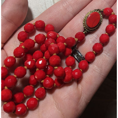 Vintage Japanese Red Glass Beaded Necklace