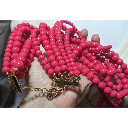 Multi-Strand Pink Beaded Necklace With Gold Clasp