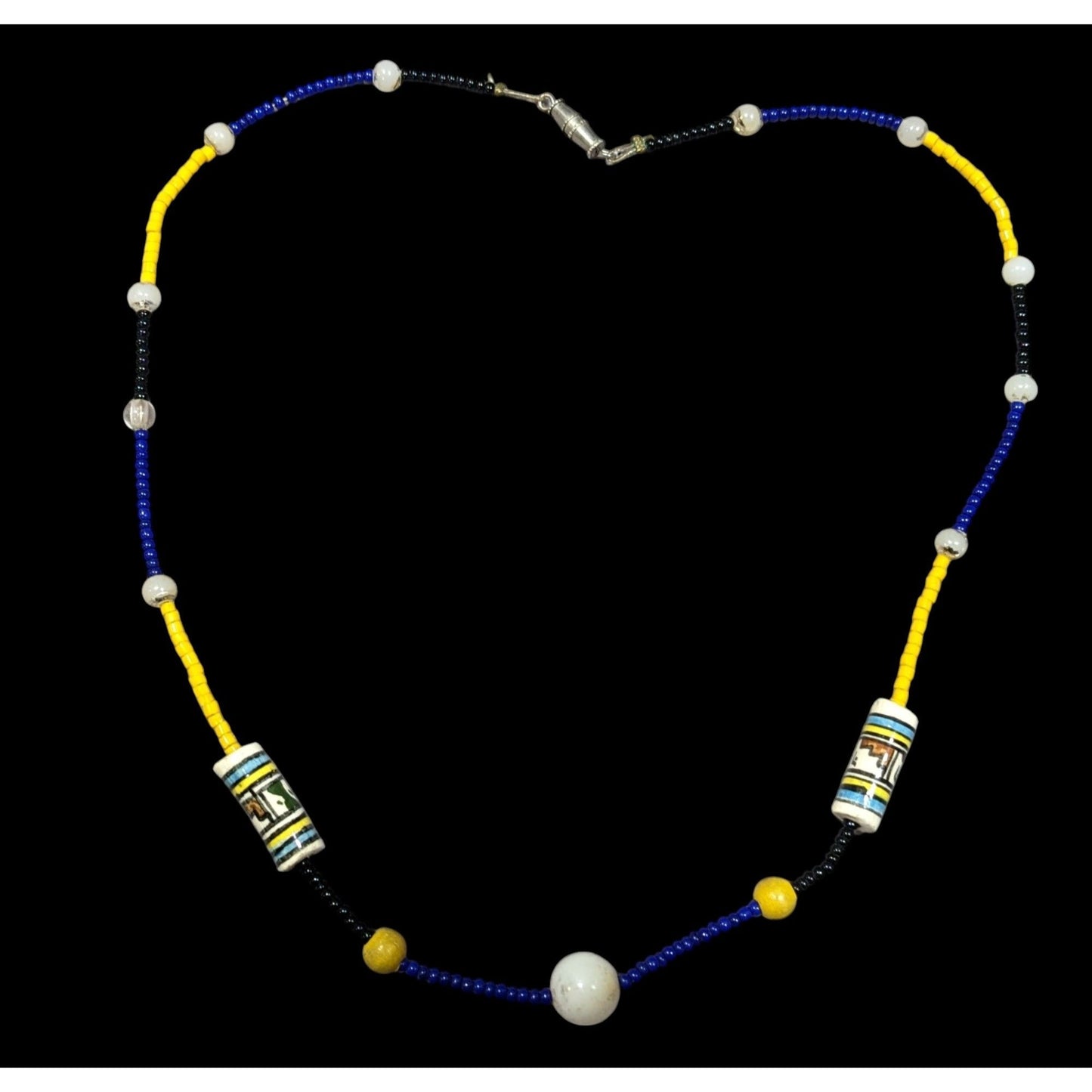 Simple Casual Glass Beaded Blue And Yellow Necklace