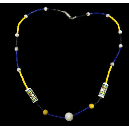 Simple Casual Glass Beaded Blue And Yellow Necklace