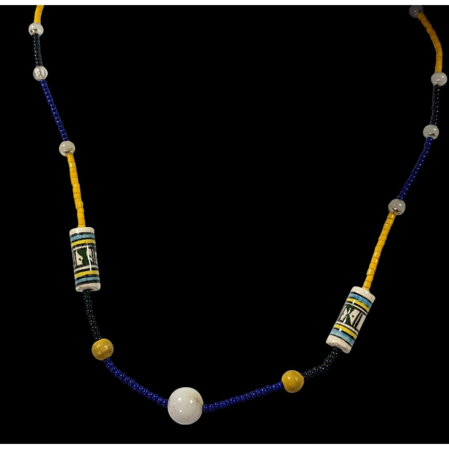 Simple Casual Glass Beaded Blue And Yellow Necklace