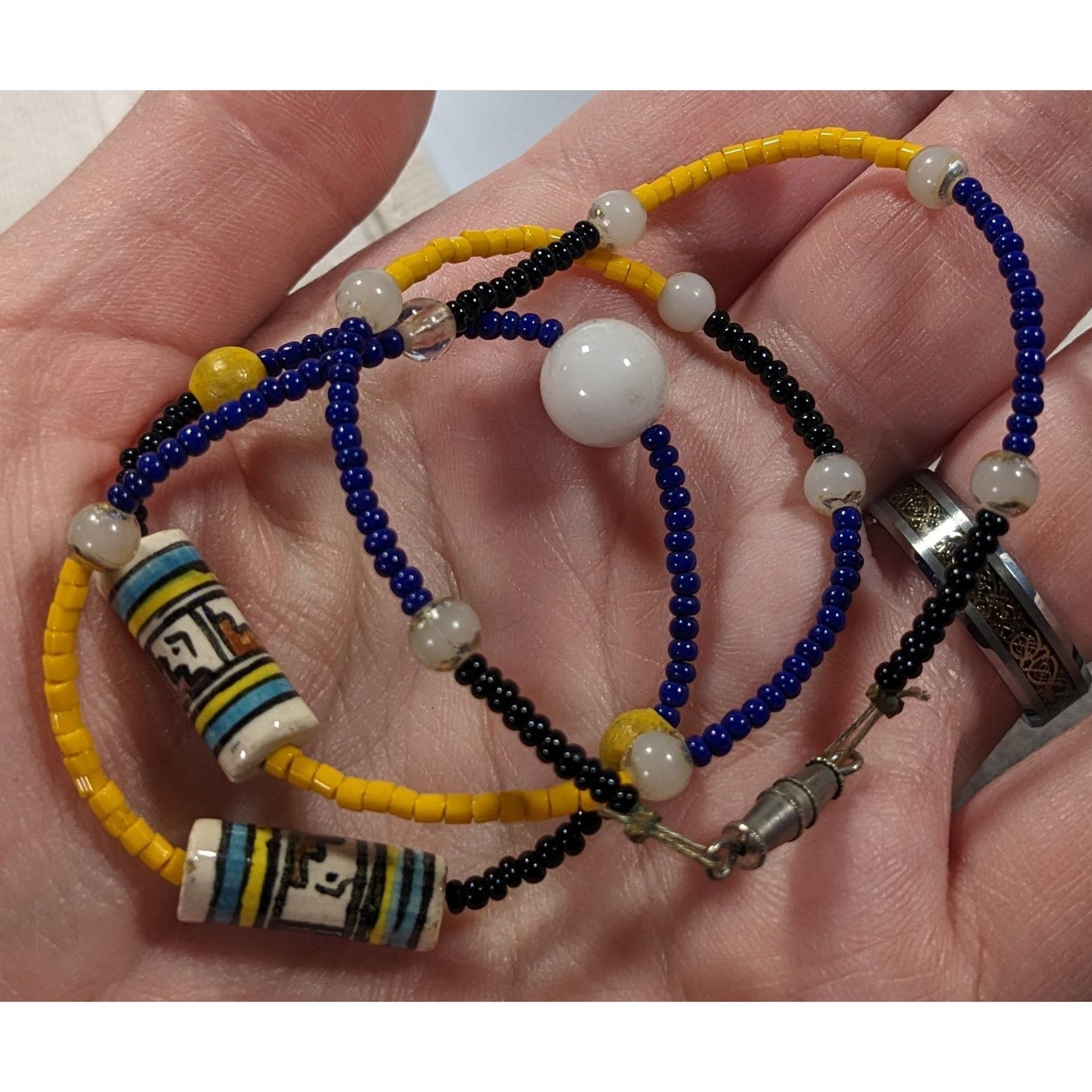 Simple Casual Glass Beaded Blue And Yellow Necklace
