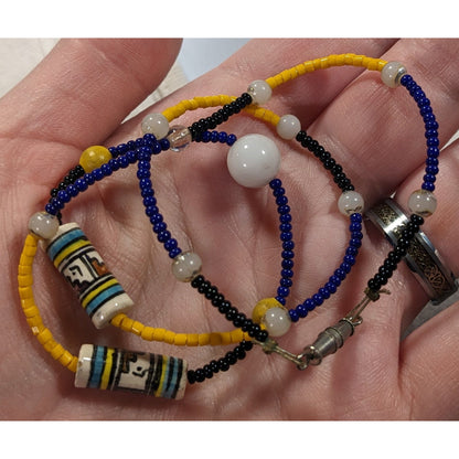 Simple Casual Glass Beaded Blue And Yellow Necklace