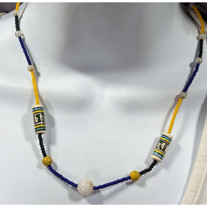 Simple Casual Glass Beaded Blue And Yellow Necklace