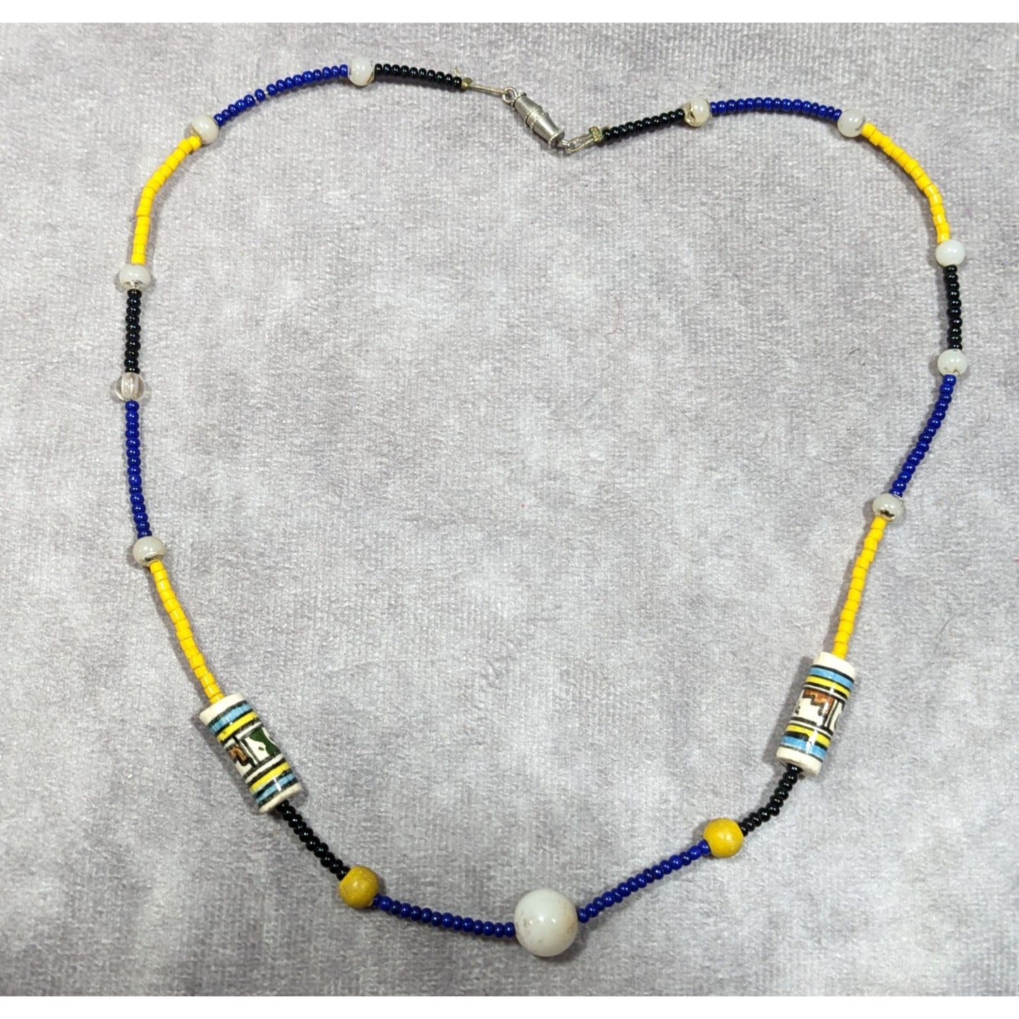 Simple Casual Glass Beaded Blue And Yellow Necklace