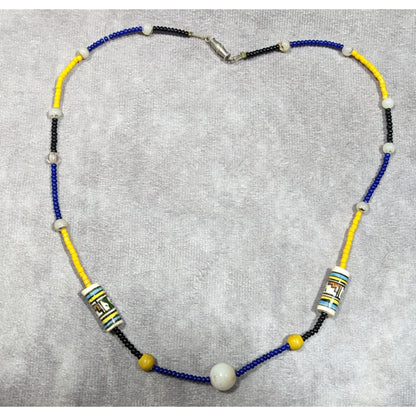 Simple Casual Glass Beaded Blue And Yellow Necklace