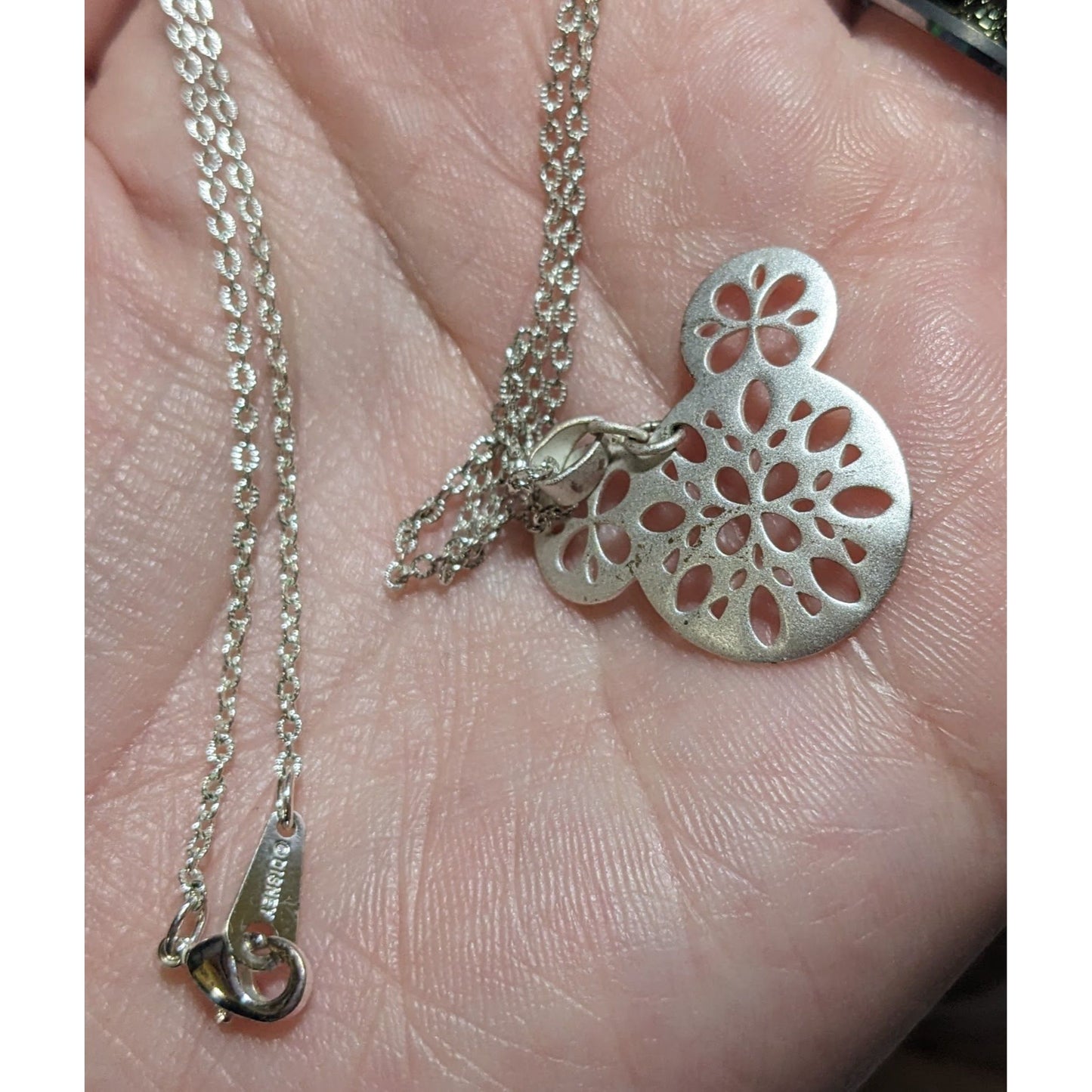 Disney Silver Snowflake Mickey Icon Necklace