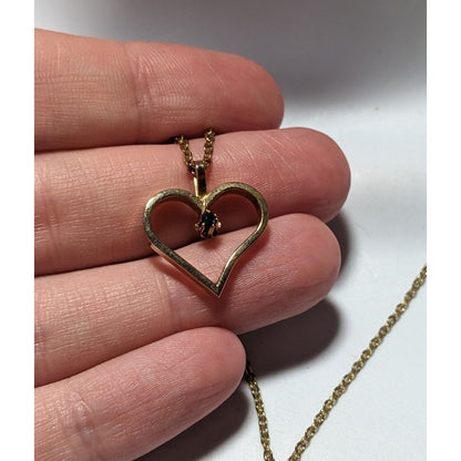 Gold Open Heart Blue Gem Necklace