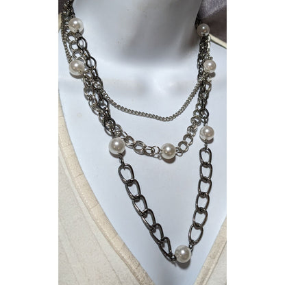 Glam Goth Multilayer Chain Pearl Necklace