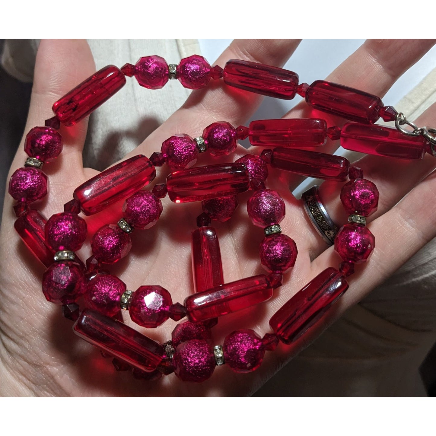 Vintage Pink And Red Beaded Statement Necklace