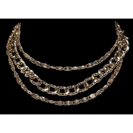 Coro Vintage Gold Three-Strand Chain Necklace