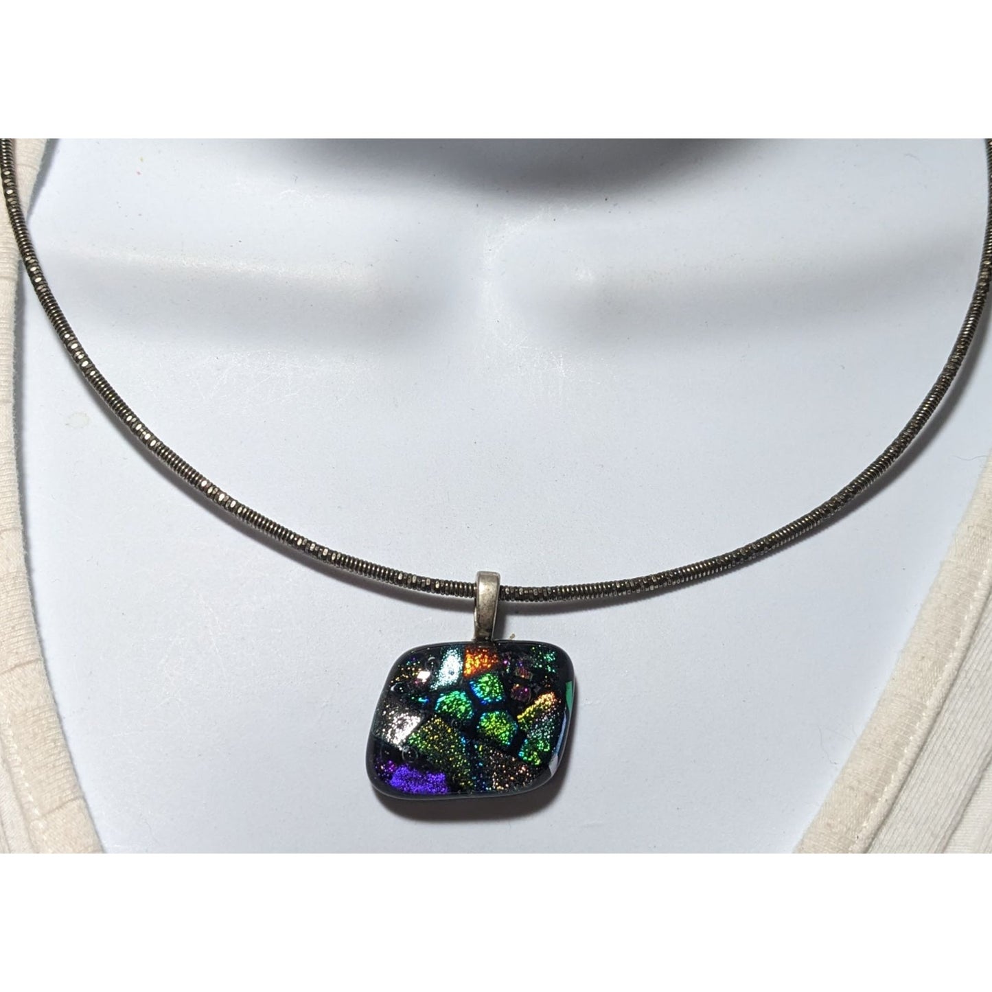 Rainbow Dichroic Glass  Pendant Necklace