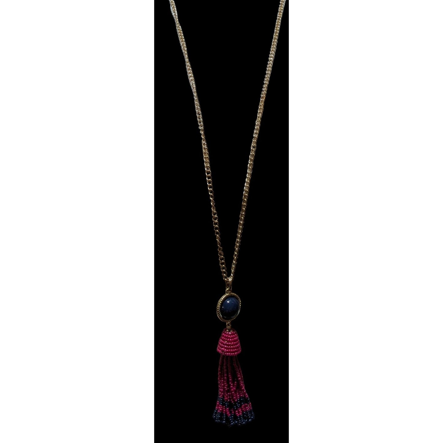 Talbots Pink And Blue Beaded Tassel Necklace