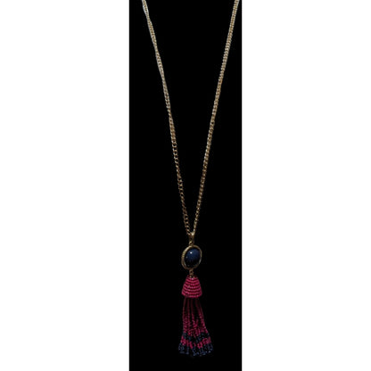 Talbots Pink And Blue Beaded Tassel Necklace