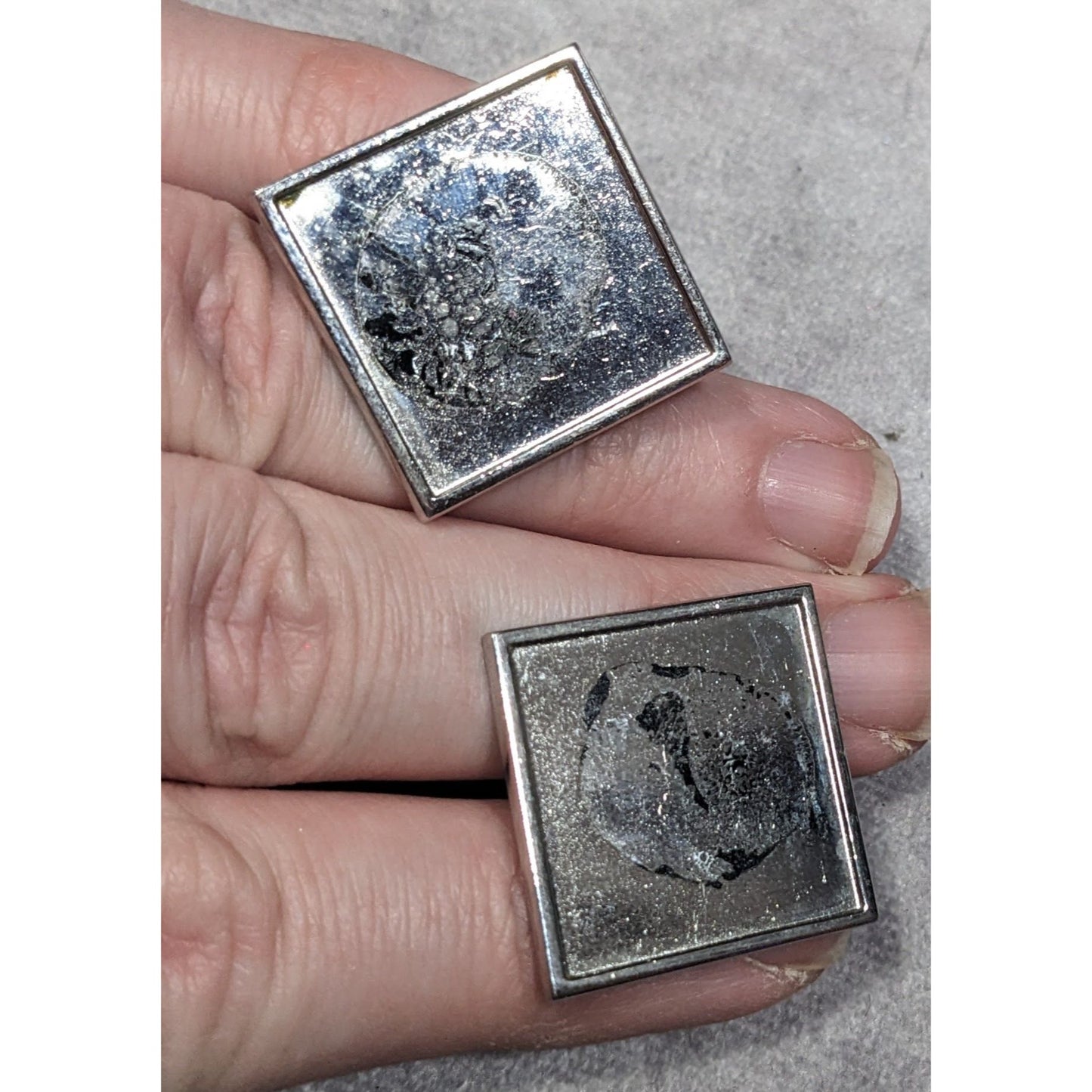 Modern Silver Tone Geometric Square Cufflinks