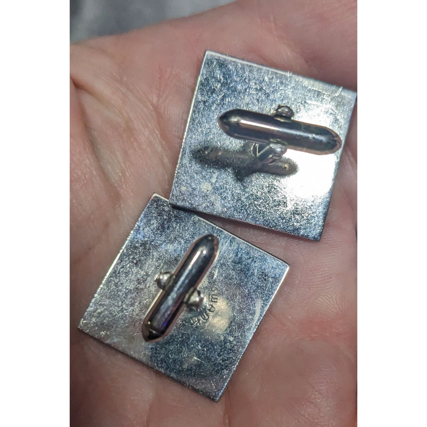 Modern Silver Tone Geometric Square Cufflinks