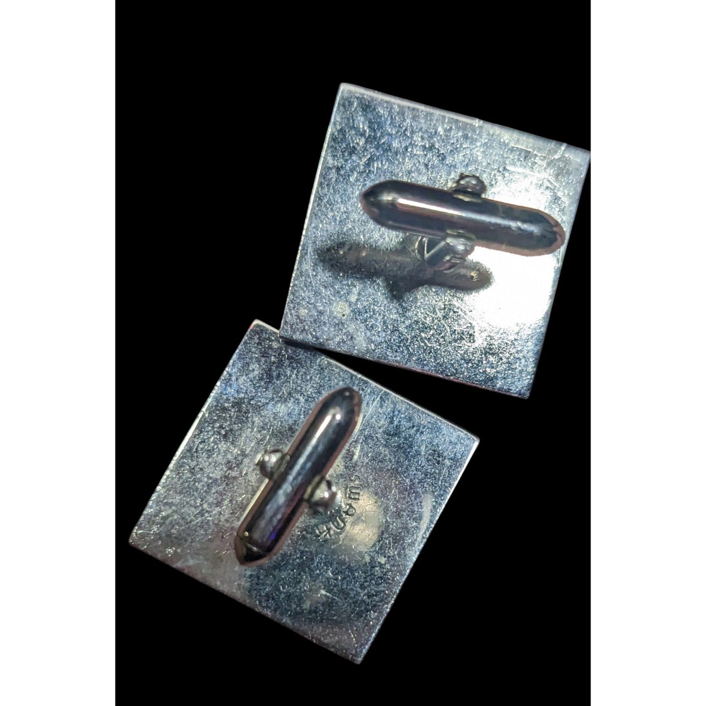 Modern Silver Tone Geometric Square Cufflinks