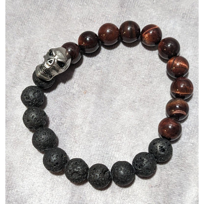 Steve Madden Skull Tiger Eye Lava Bead Bracelet